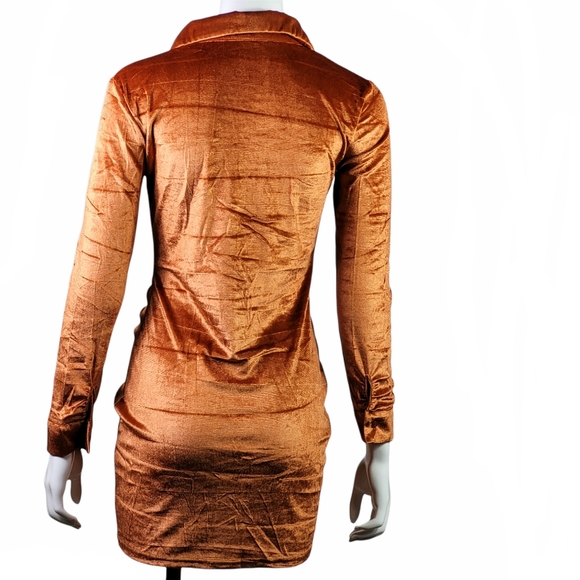 Ruched Long Sleeve Mini Shirt Dress - Picture 6 of 15